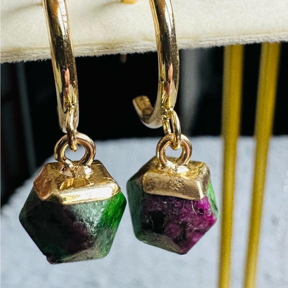Gold and Multicolor Drop Earrings - Picture 2 of 3